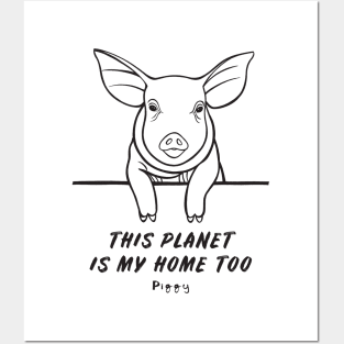 Piggy - This Planet Is My Home Too - animal on white Posters and Art